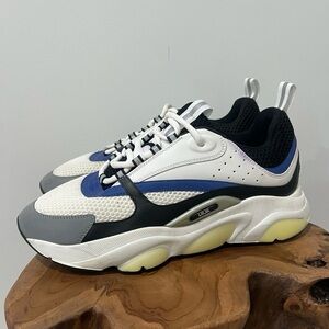 DIOR Technical Mesh Calfskin Mens B22 Sneakers 44 White Black Blue Sneakers